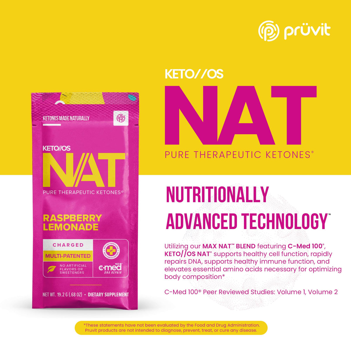 Prüvit KETO//OS NAT sachets dans leur emballage, vue de dessus
