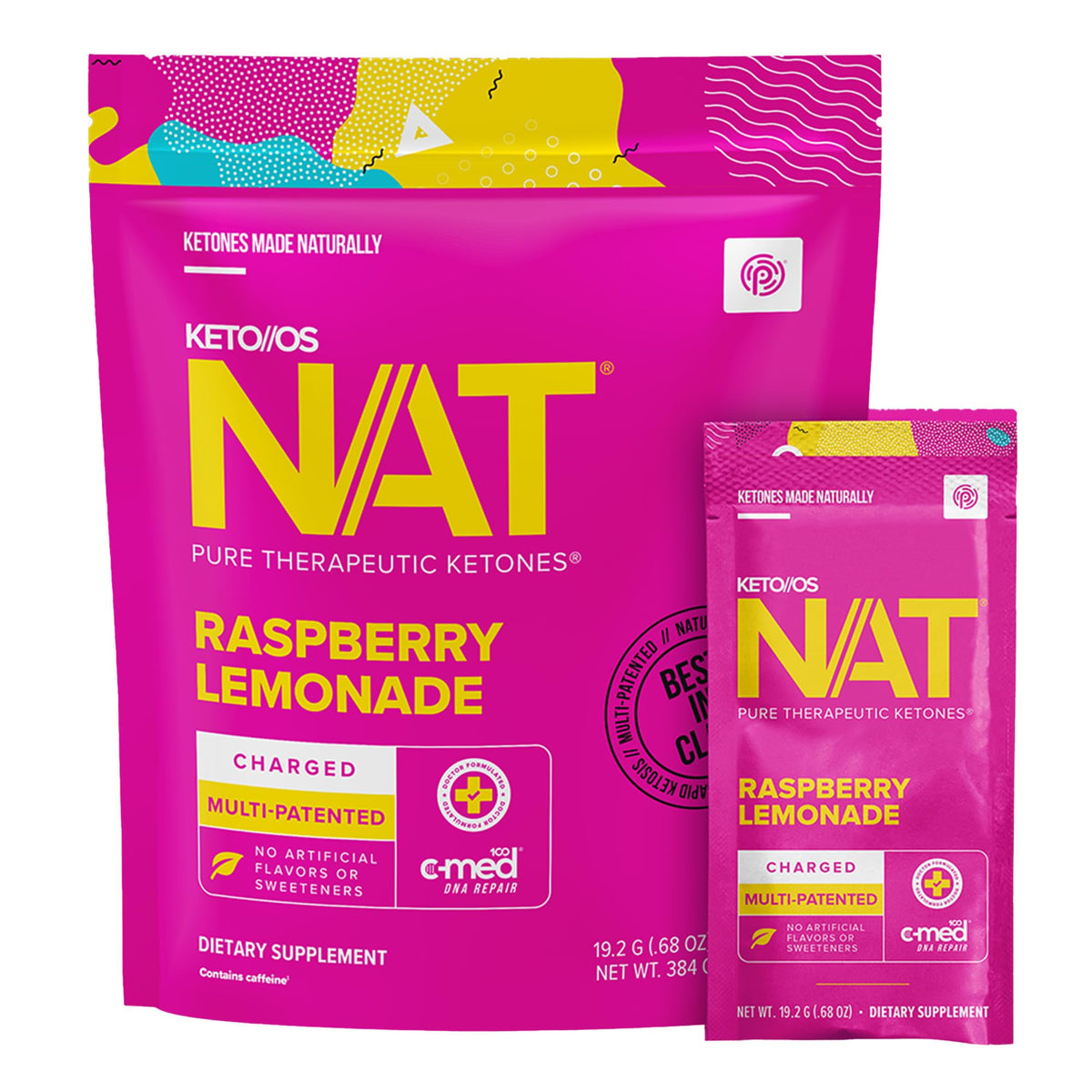 Prüvit KETO//OS NAT sachets de boisson citron framboise, vue de face