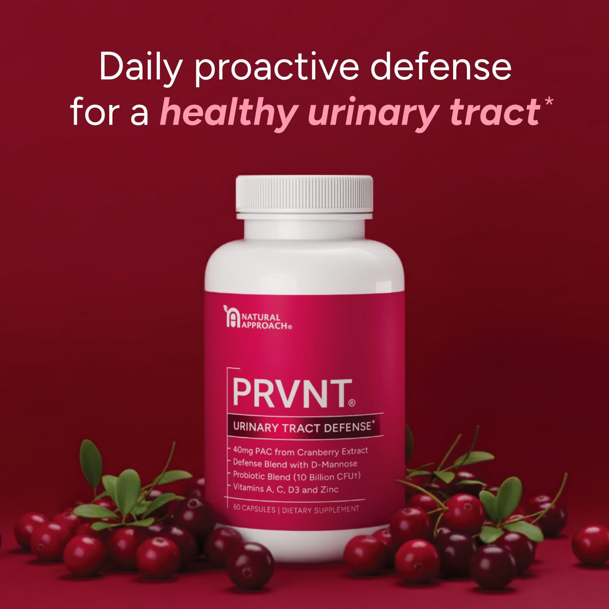 PRVNT Complément Alimentaire Cranberry PACs D-Mannose 60 Capsules côté