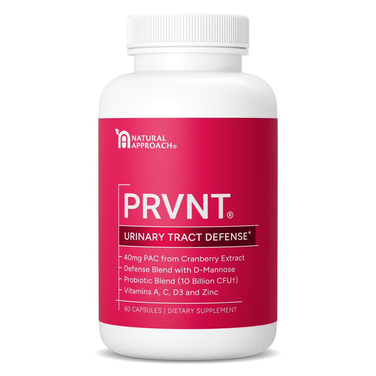 PRVNT Complément Alimentaire Cranberry PACs D-Mannose 60 Capsules vue de face