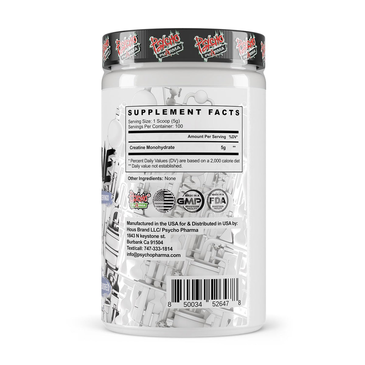 Psycho Pharma Créatine Monohydrate 5g 60 Portions - vue arrière