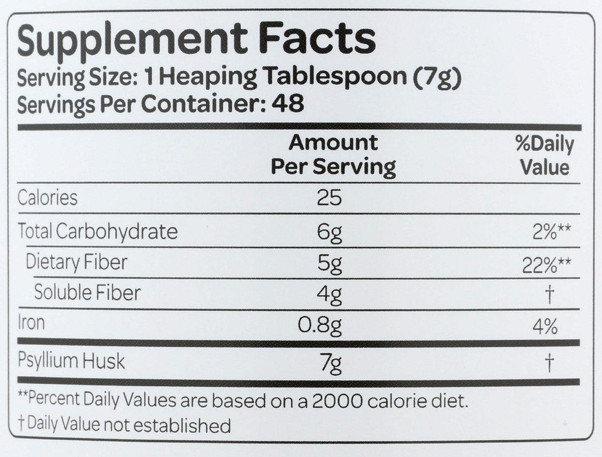 Psyllium 12 OZ Health Plus, poudre dans un verre d'eau
