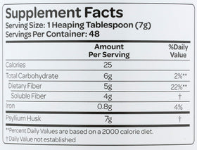 Psyllium 12 OZ Health Plus, poudre dans un verre d'eau