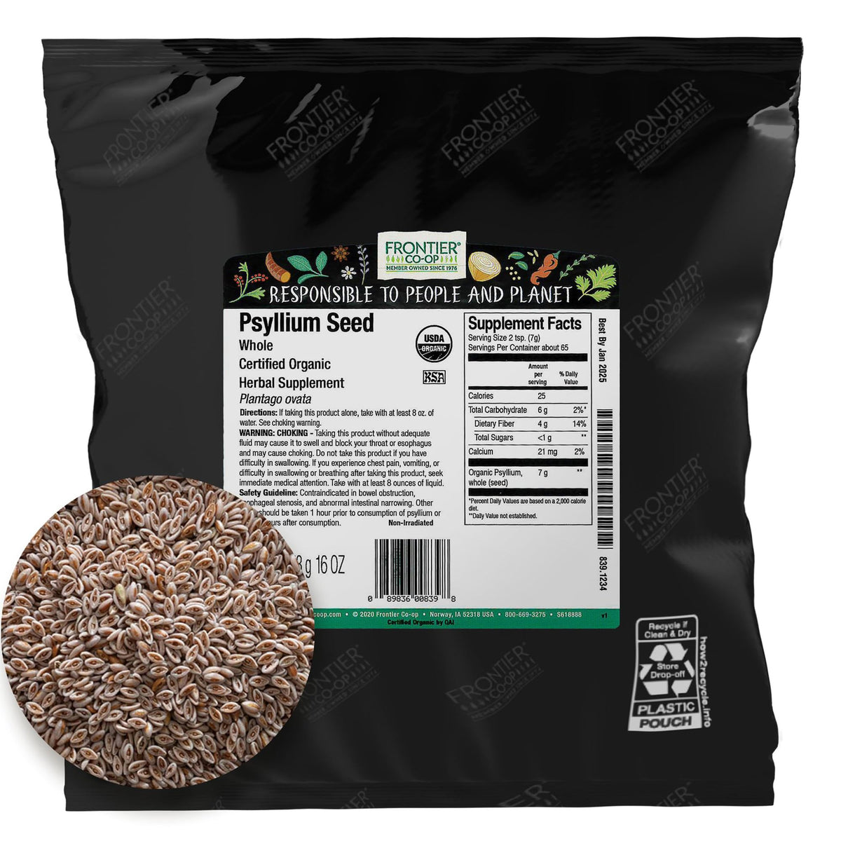 Psyllium entier bio Frontier Co-op sac de 581g vue avant