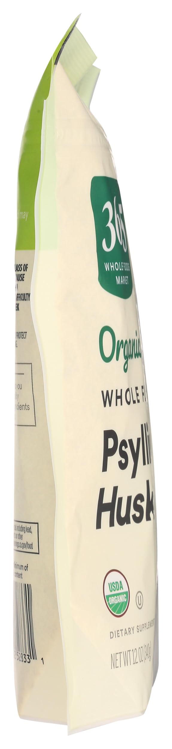Psyllium husk 365 by Whole Foods Market sur une table