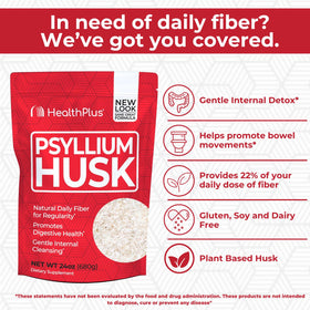 Psyllium Husk Fiber de Health Plus, vue de côté du produit