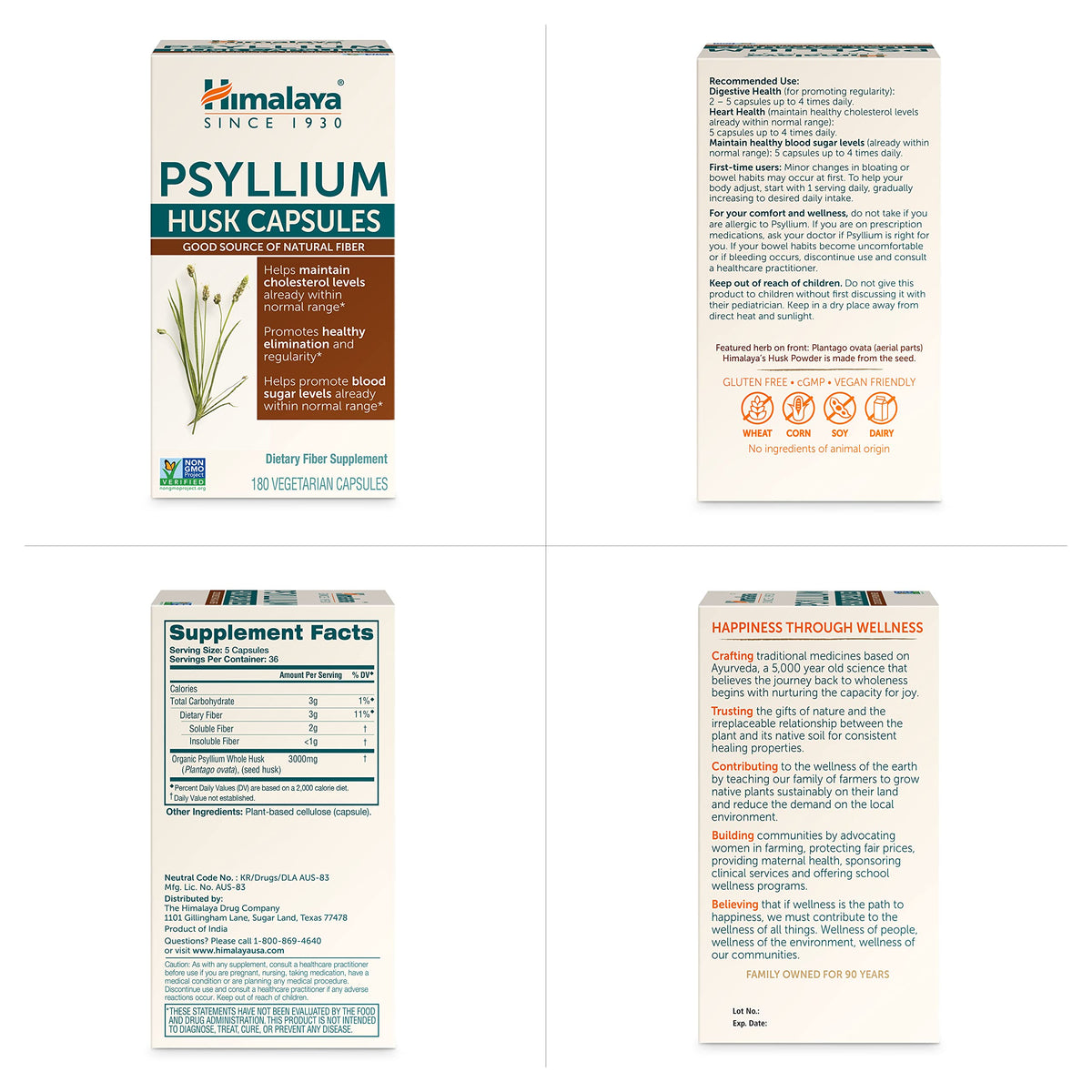 Psyllium husk Himalaya avec ingrédients naturels en arrière-plan