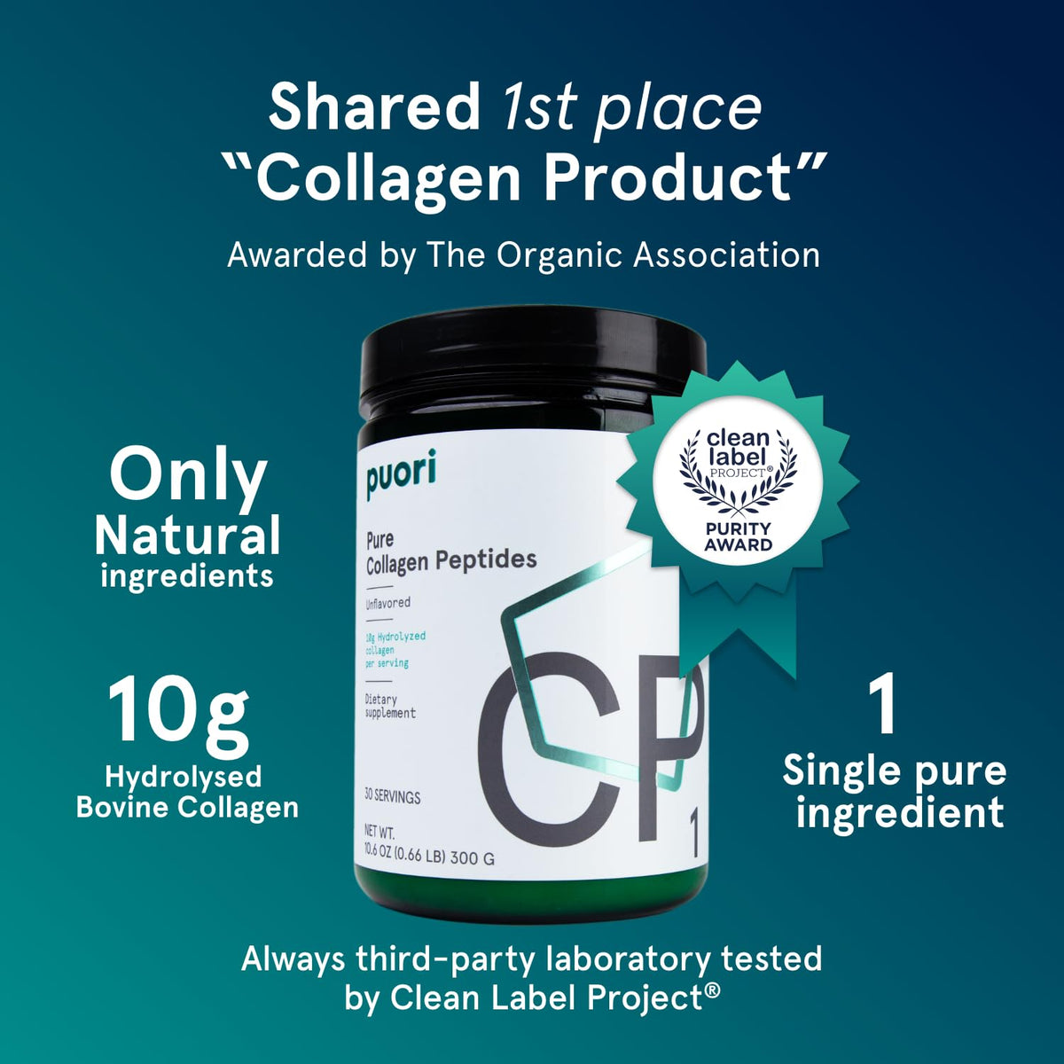 Puori CP1 Poudre de Collagène Peptides 390g vue arrière