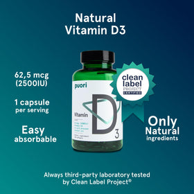 Puori Vitamine D3 gélules avec étiquette
