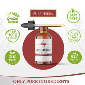 Pura Herba gouttes liquides de gingembre bio 168g sur une table en bois