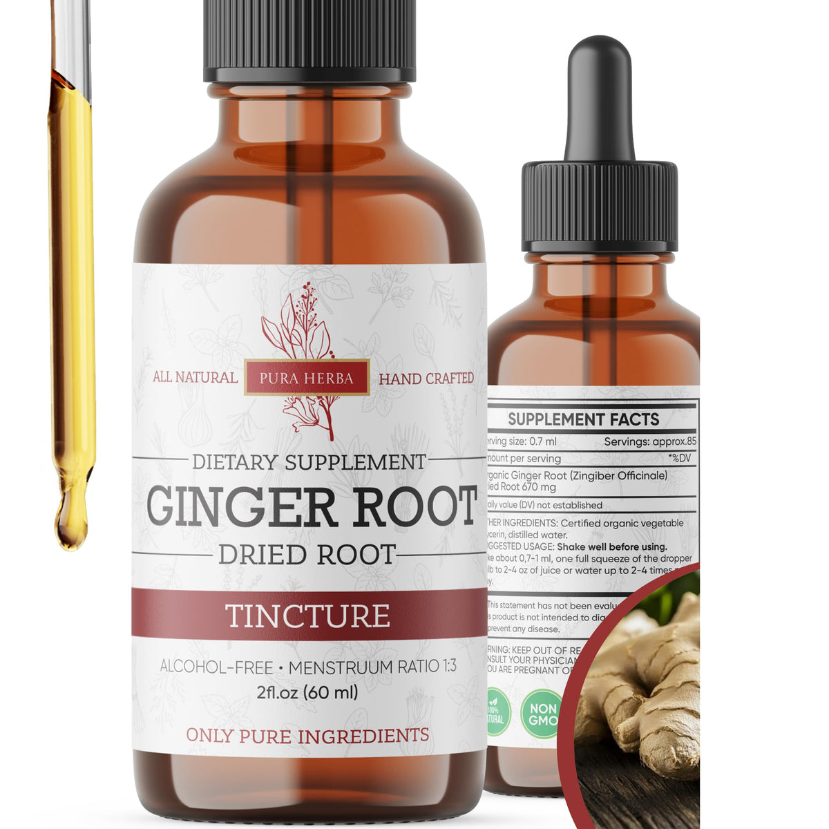 Pura Herba gouttes liquides de gingembre bio 168g vue de face