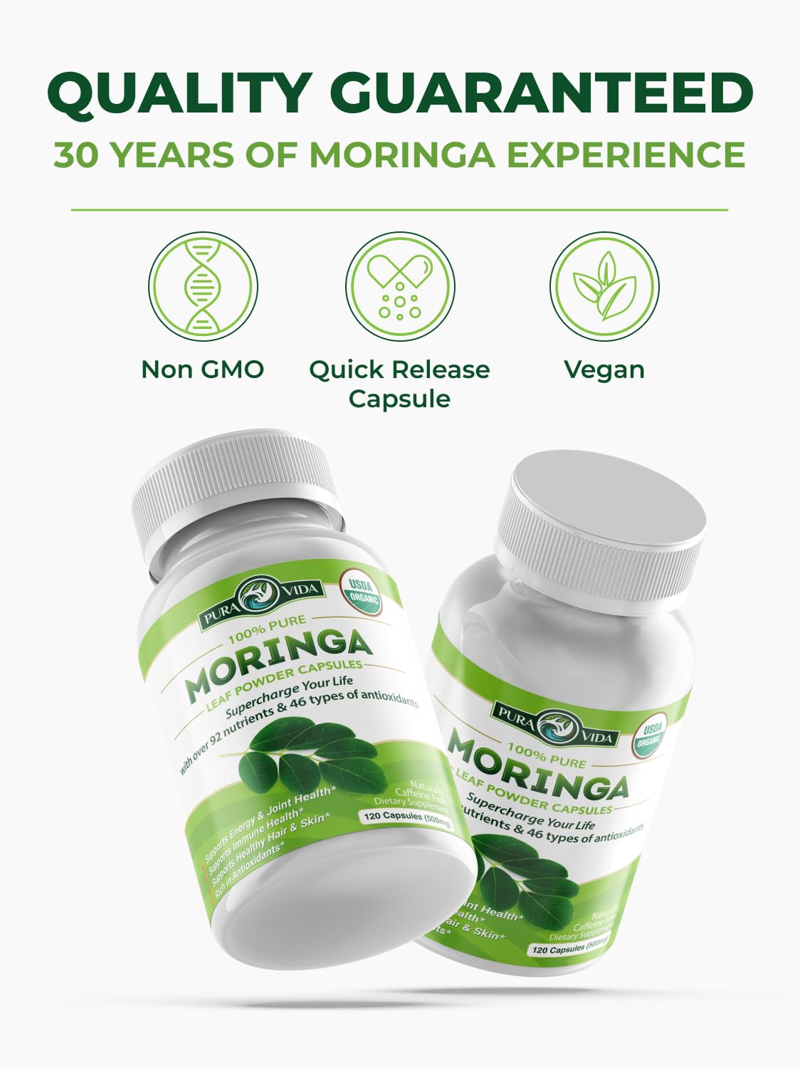 PURA VIDA MORINGA, capsules avec des feuilles de moringa