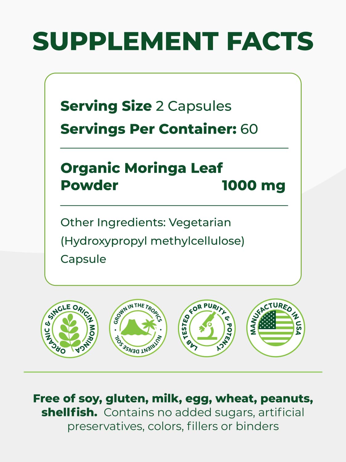 Pura Vida Moringa capsules bio avec des feuilles de Moringa