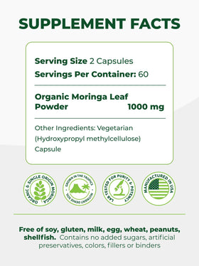 Pura Vida Moringa capsules bio avec des feuilles de Moringa
