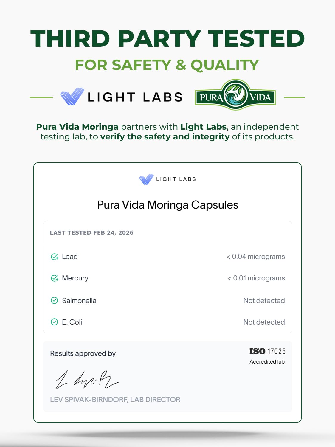 PURA VIDA MORINGA capsules de Moringa, vue de dessus