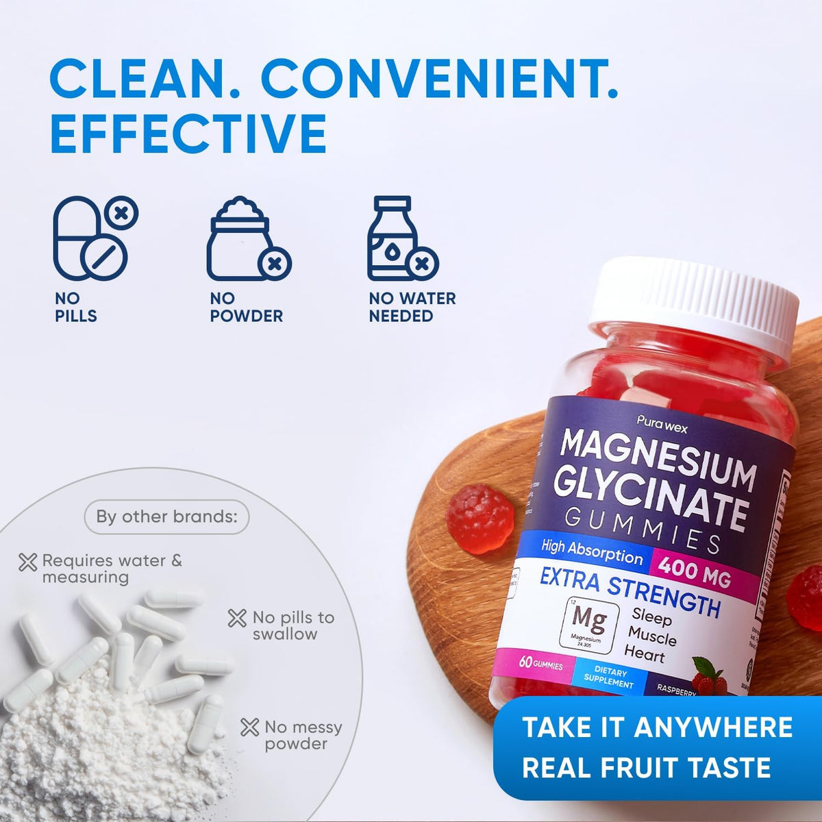 PURA WEX NUTRITION Gummies de Magnésium Glycinate 400mg, vue de côté