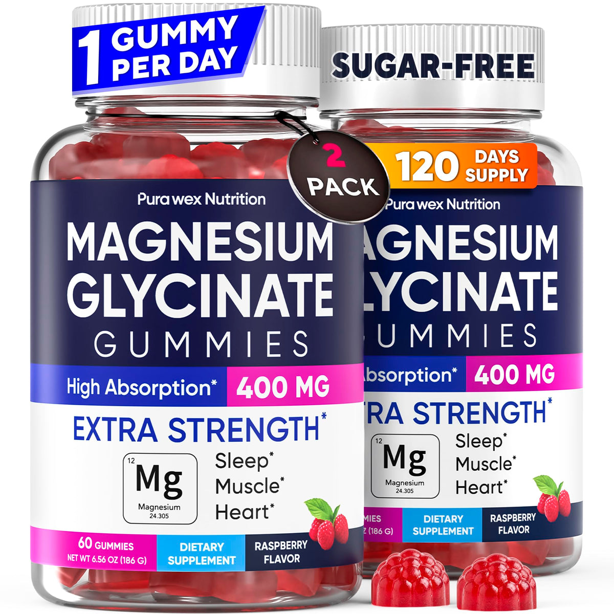PURA WEX NUTRITION Gummies de Magnésium Glycinate 400mg, vue de face