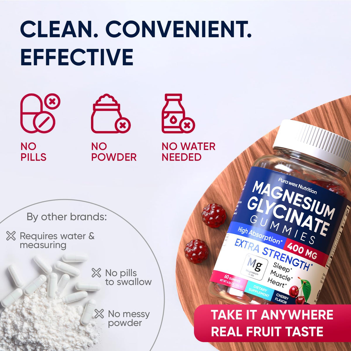 PURA WEX NUTRITION Gummies Magnésium Glycinate Cerise 400mg, boîte ouverte