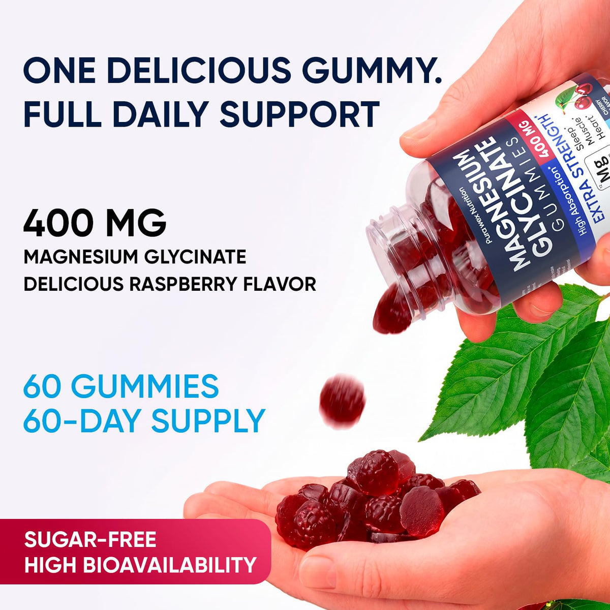 PURA WEX NUTRITION Gummies Magnésium Glycinate Cerise 400mg, vue de côté de la boîte
