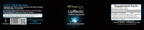 PuraDyme LiyfBiotic complément probiotique en poudre 91g avec étiquette détaillée