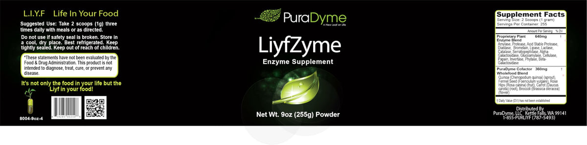 PuraDyme LiyfZyme Poudre 9oz pot ouvert avec poudre visible