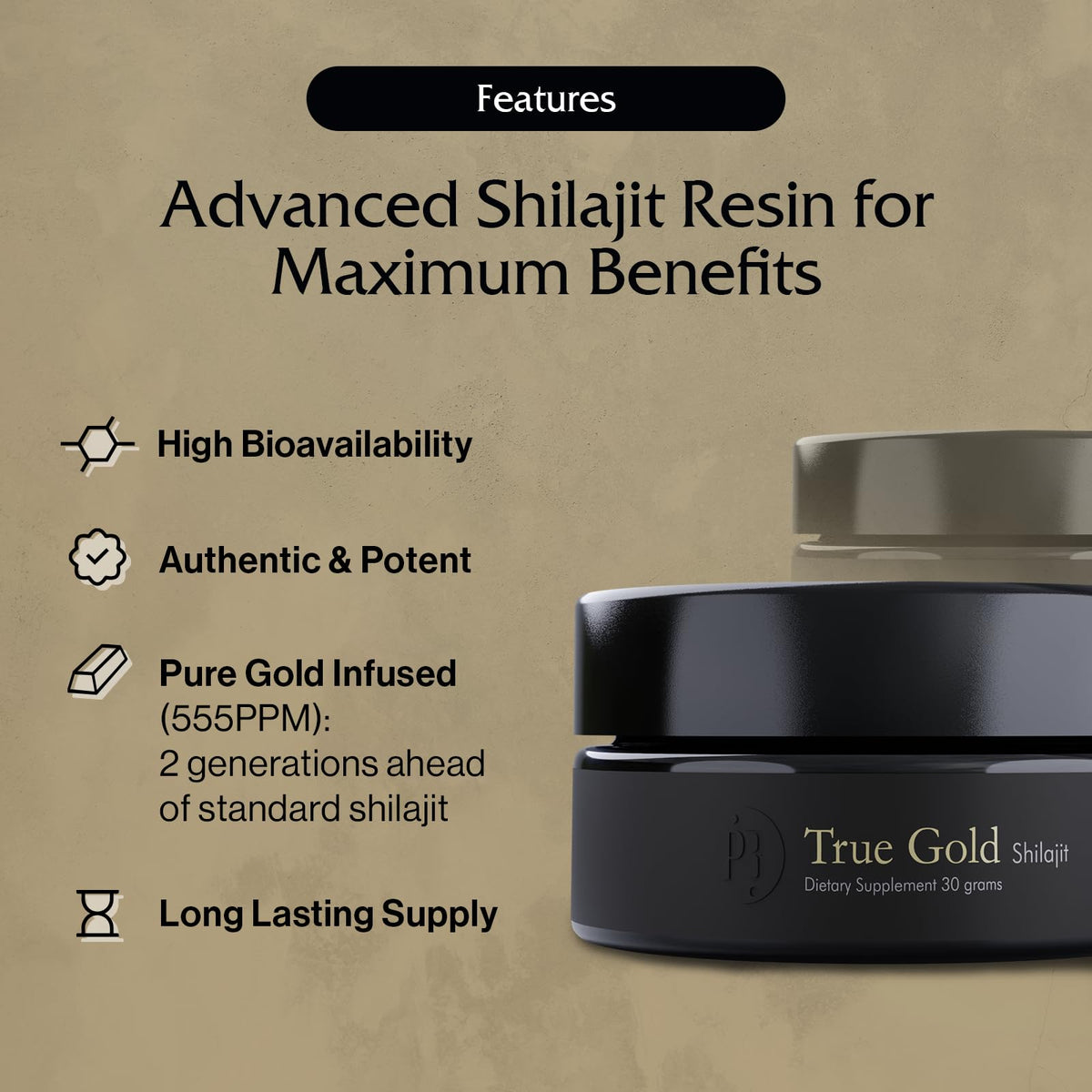 Pürblack Résine de Shilajit Pure 82g vue arrière avec informations nutritionnelles