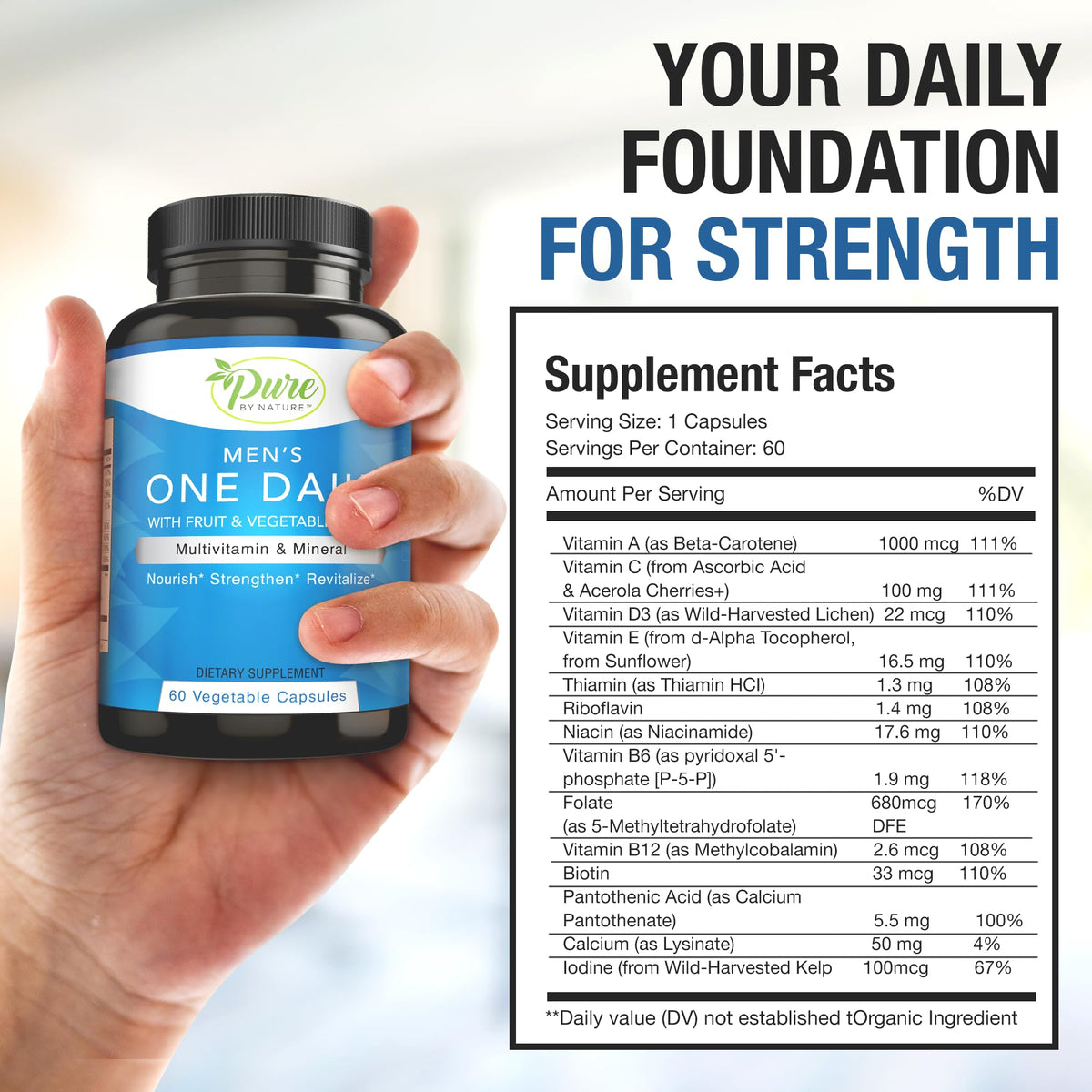 Pure By Nature Multivitamine pour Hommes avec légumes et fruits