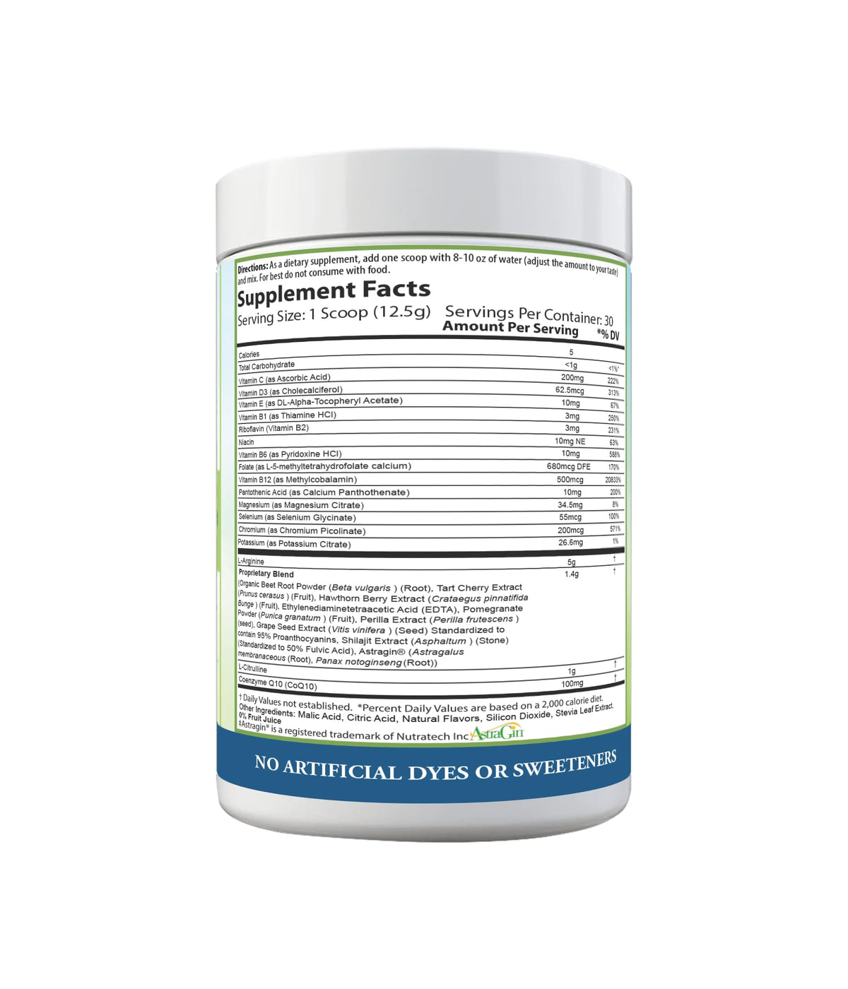 PURE Cardio+ 5000mg L-Arginine 1000mg L-Citrulline étiquette de produit