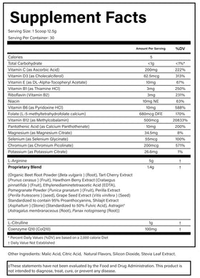 PURE Cardio+ 5000mg L-Arginine 1000mg L-Citrulline mélange dans un verre