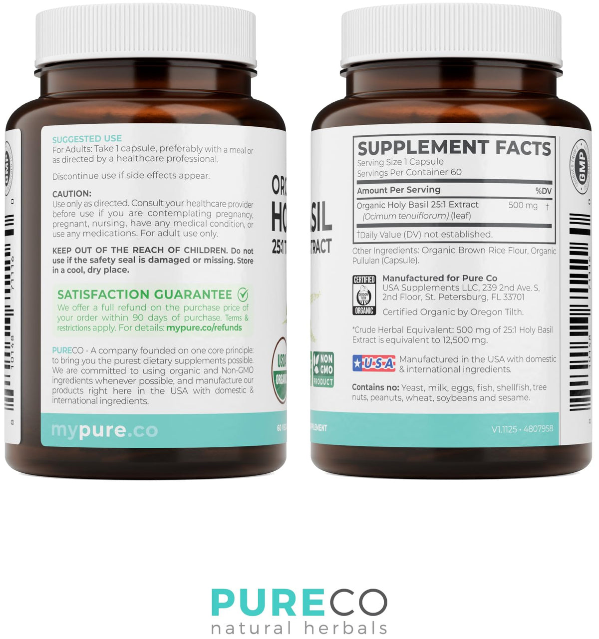 PURE CO Basilic Sacré 500mg avec d'autres suppléments
