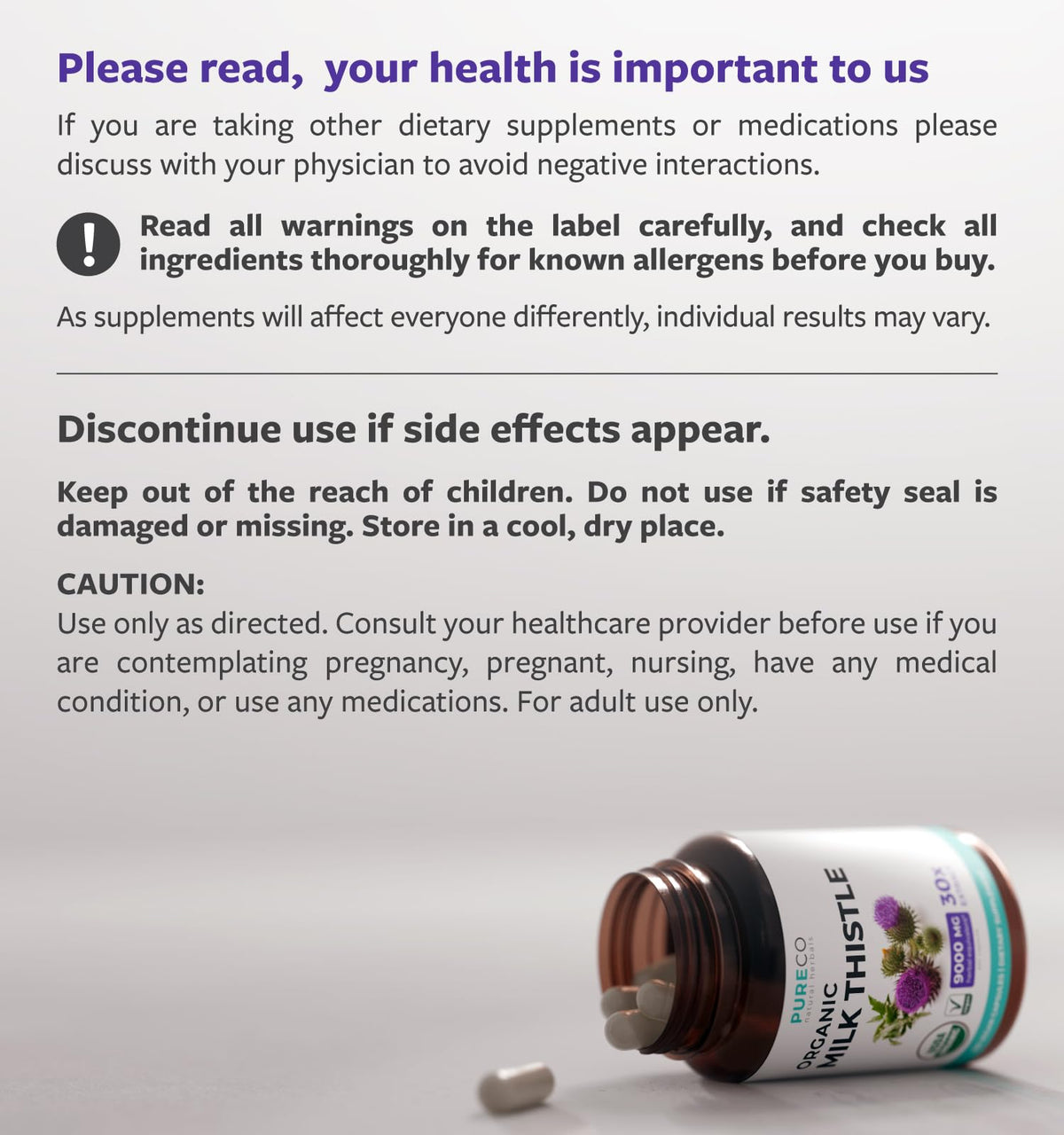 PURE CO chardon-marie 300mg capsules sur une table