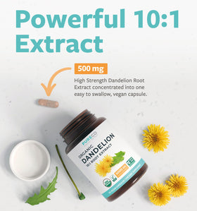 PURE CO Extrait de Racine de Pissenlit 5000mg - capsules sur fond blanc