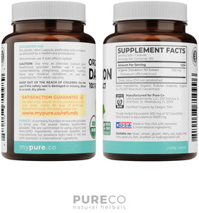 PURE CO Extrait de Racine de Pissenlit 5000mg - prise de capsules dans une main