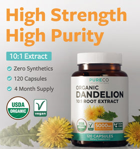 PURE CO Extrait de Racine de Pissenlit 5000mg - vue arrière du flacon