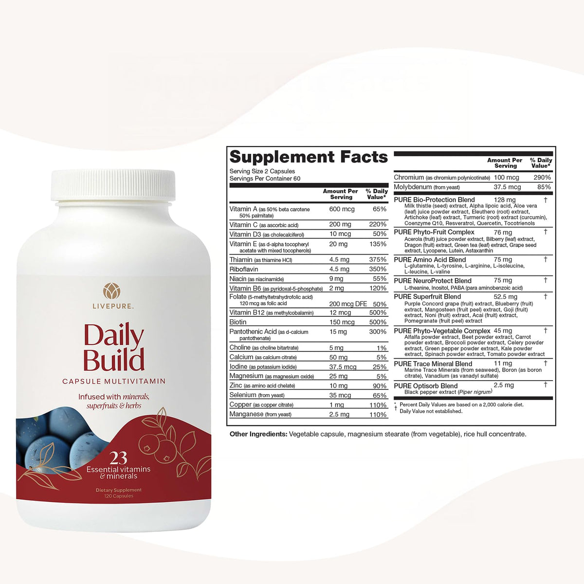 PURE Daily Build 120 capsules avec des fruits frais
