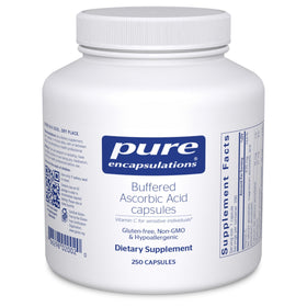 Pure Encapsulations 250 capsules d'acide ascorbique tamponné en vue de face