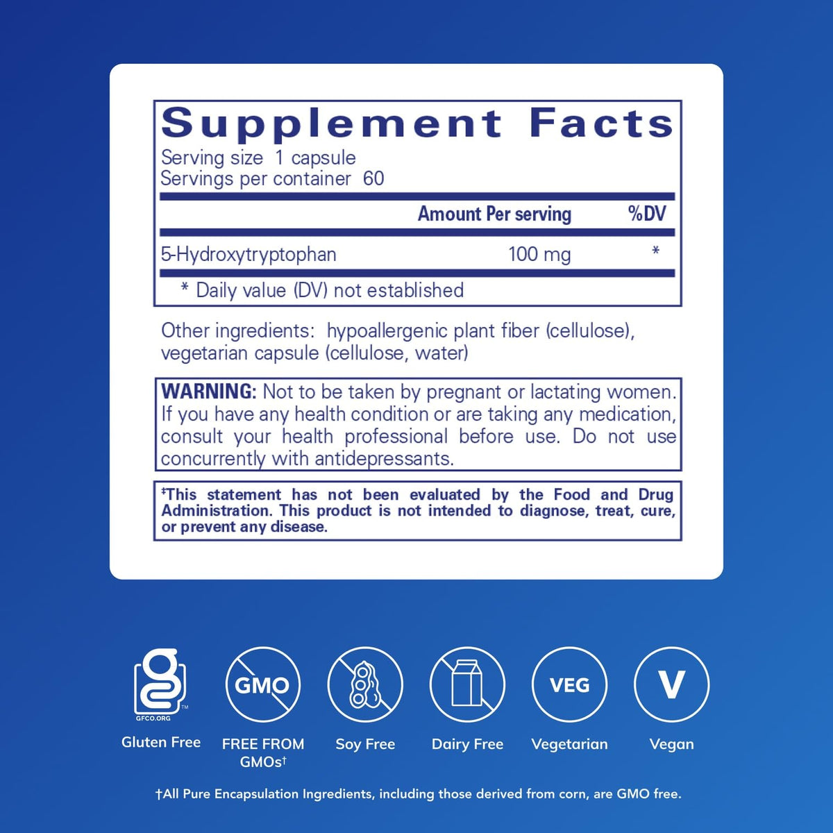 Pure Encapsulations 5-HTP 100 mg 60 capsules arrière