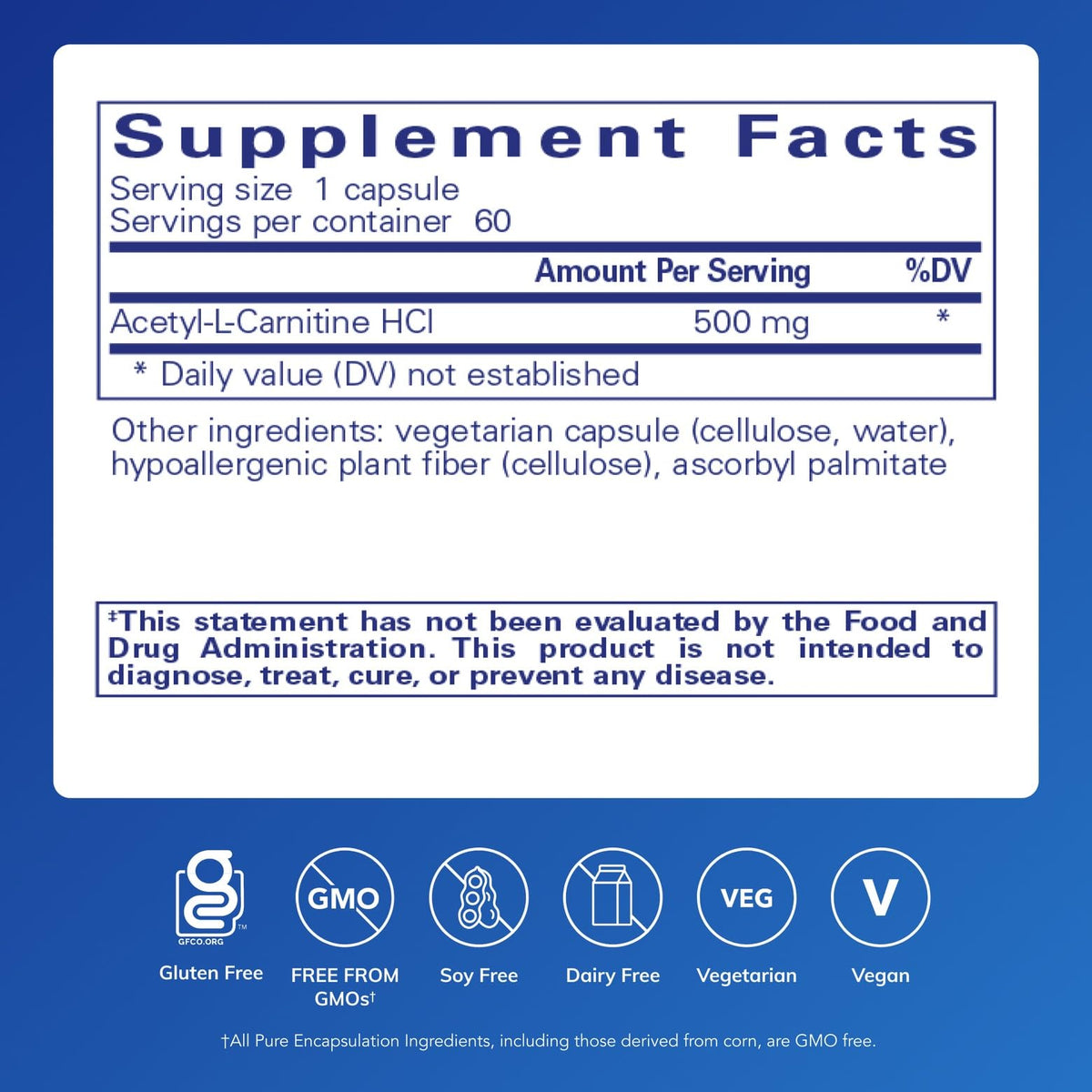 Pure Encapsulations Acetyl-L-Carnitine 500 mg capsule close-up