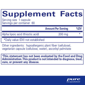 Pure Encapsulations Acide Alpha Lipoïque 200 mg capsule back view