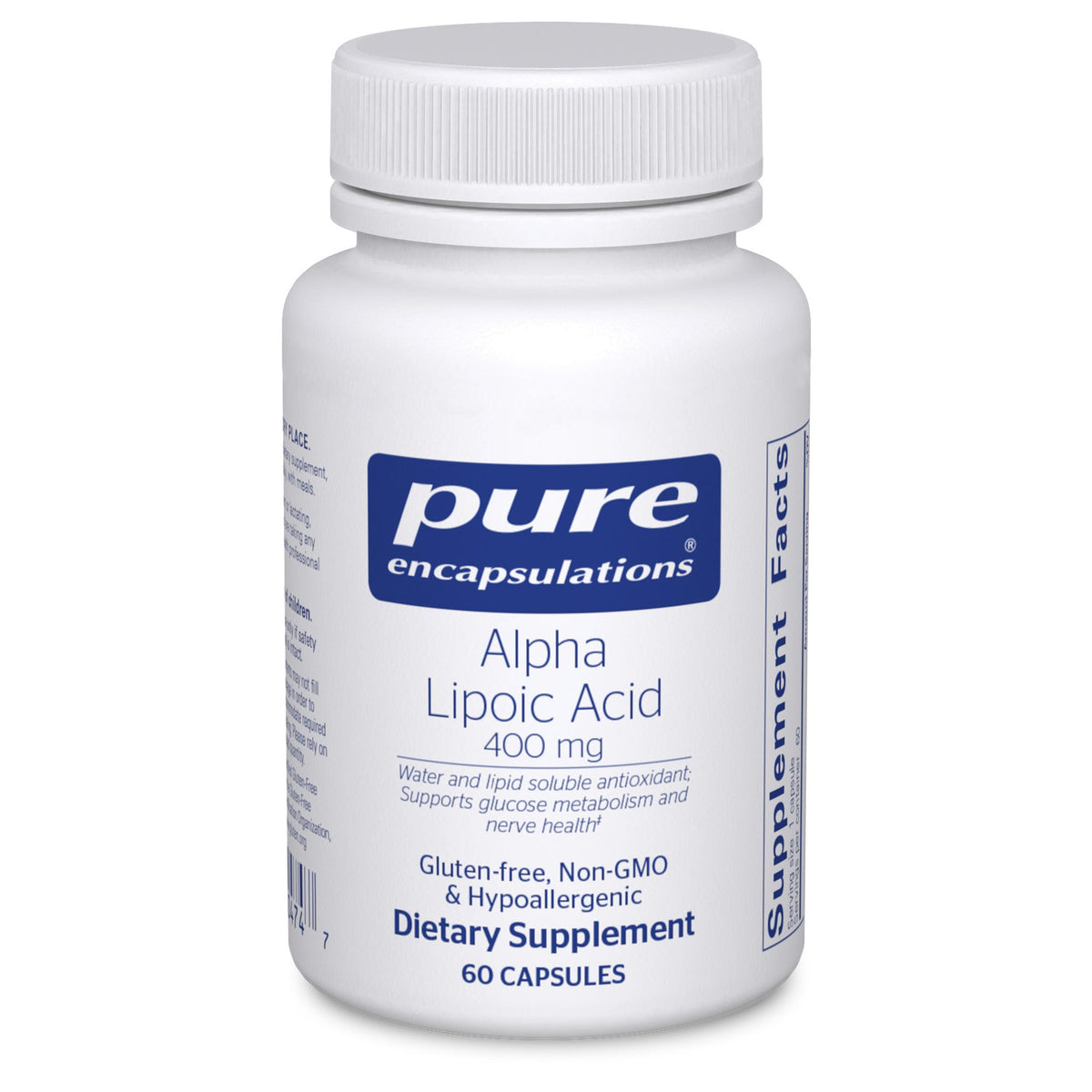 Pure Encapsulations Acide Alpha-Lipoïque 400 mg 60 capsules vue de face