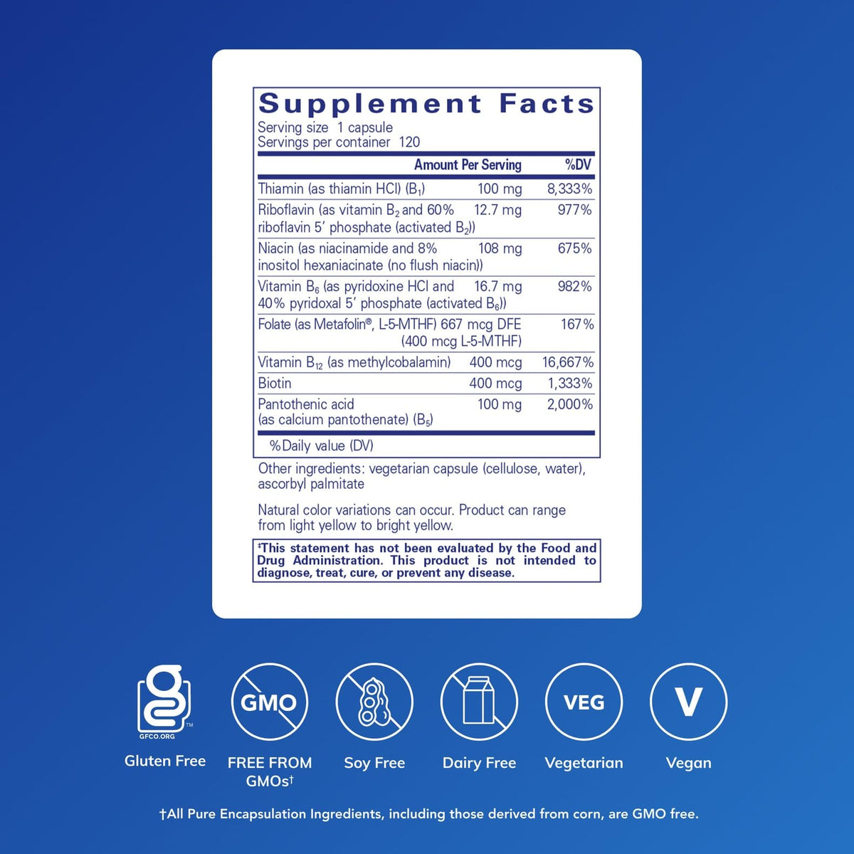 Pure Encapsulations B-Complex Plus - étiquette des ingrédients