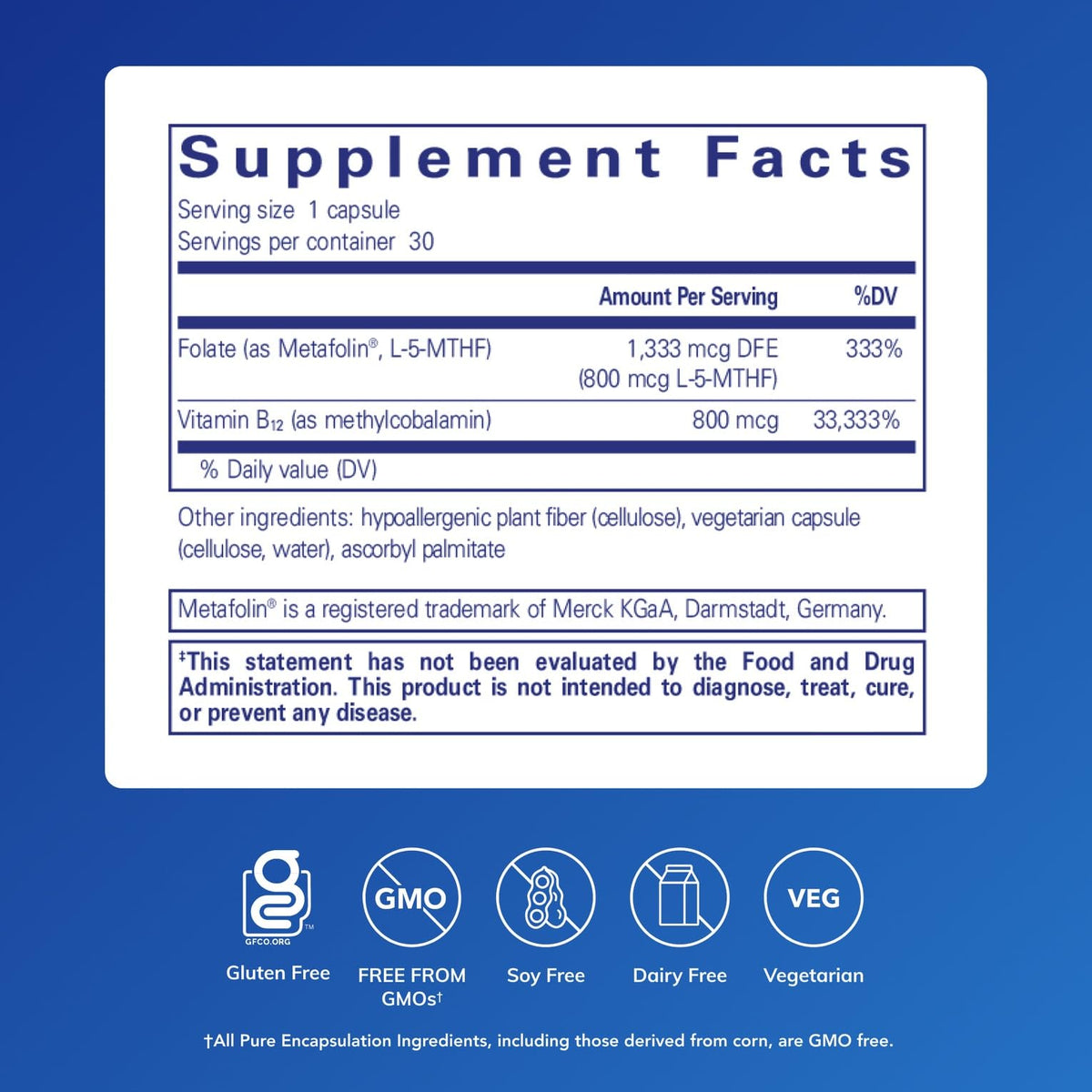 Pure Encapsulations B12 Folate 30 Capsules côté
