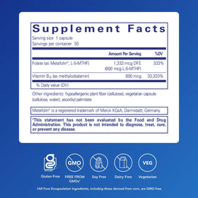 Pure Encapsulations B12 Folate 30 Capsules côté