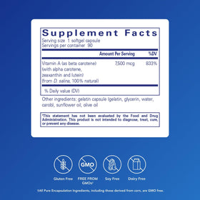 Pure Encapsulations Beta Carotène, capsules molles sur fond blanc