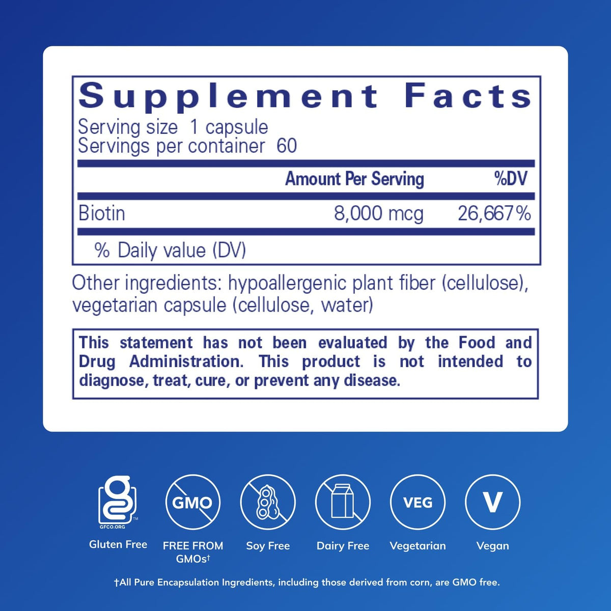 Pure Encapsulations Biotine 8 mg emballage et capsules