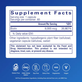 Pure Encapsulations Biotine 8 mg emballage et capsules