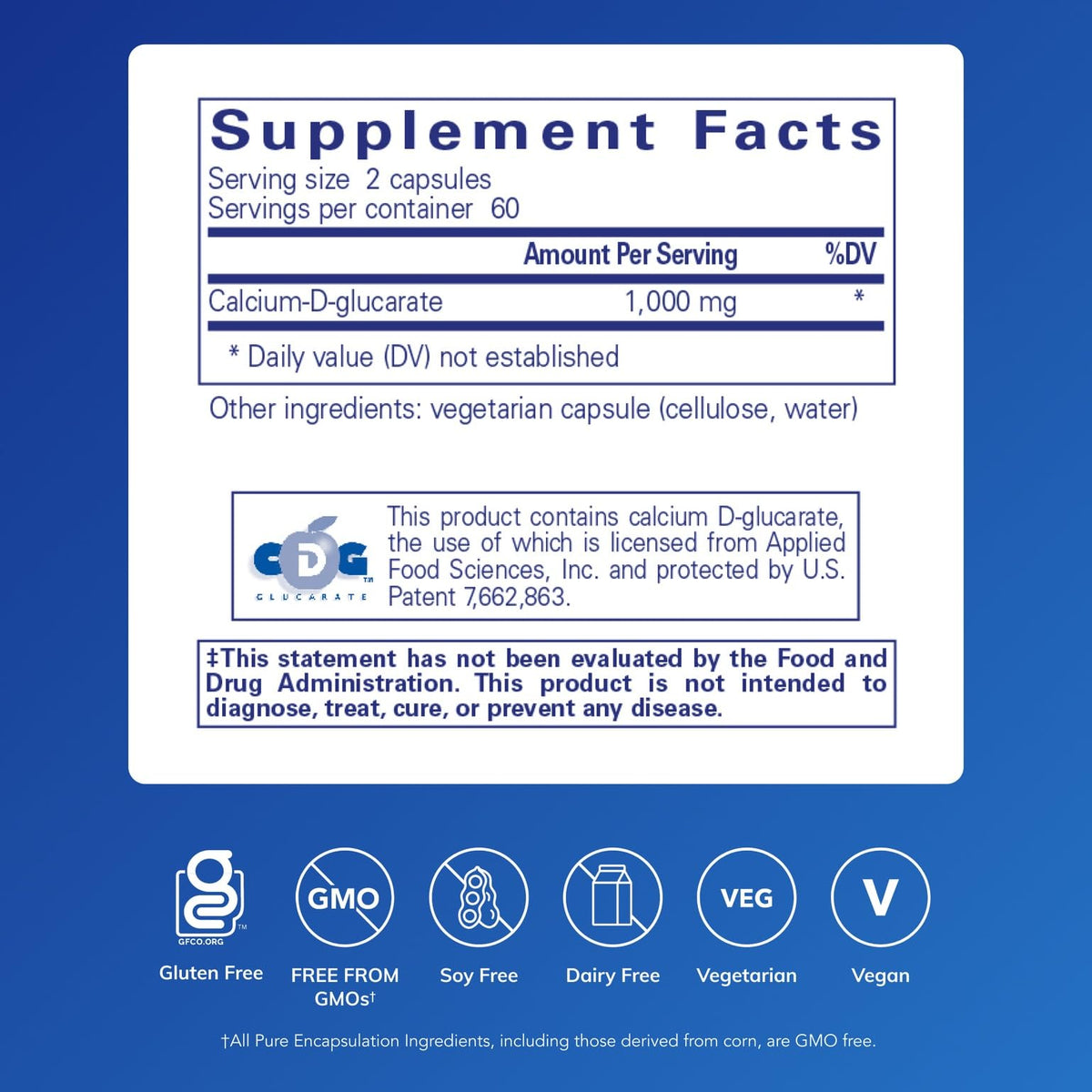 Pure Encapsulations Calcium-D-Glucarate 120 capsules arrière avec étiquette
