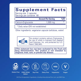 Pure Encapsulations Calcium-D-Glucarate 120 capsules arrière avec étiquette