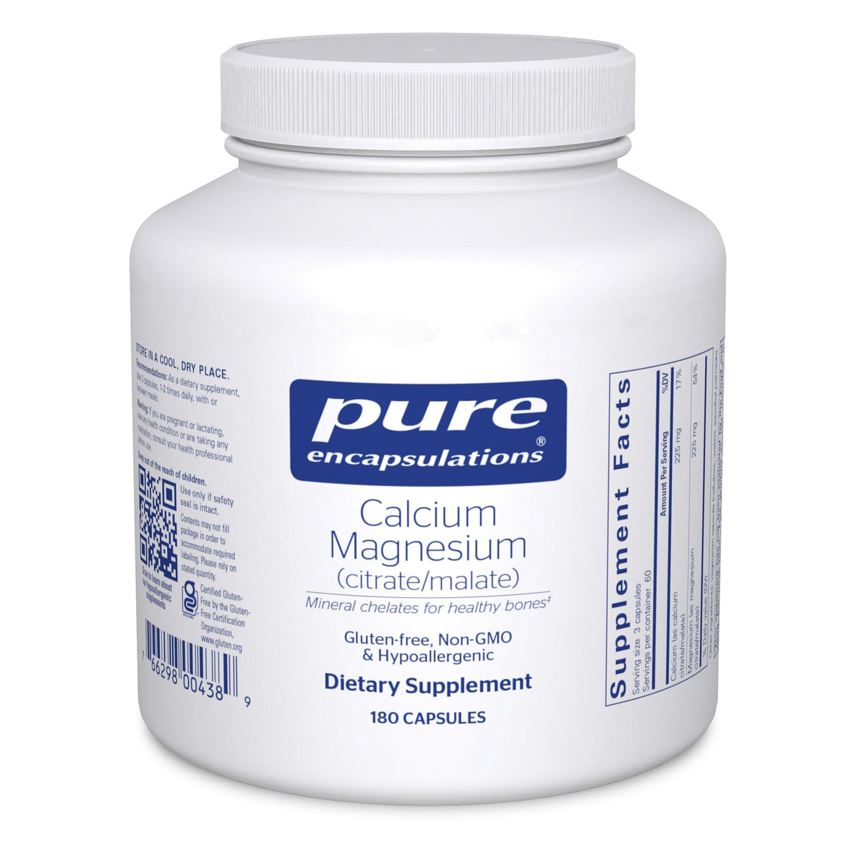 Pure Encapsulations Calcium Magnésium 180 capsules, vue avant du produit
