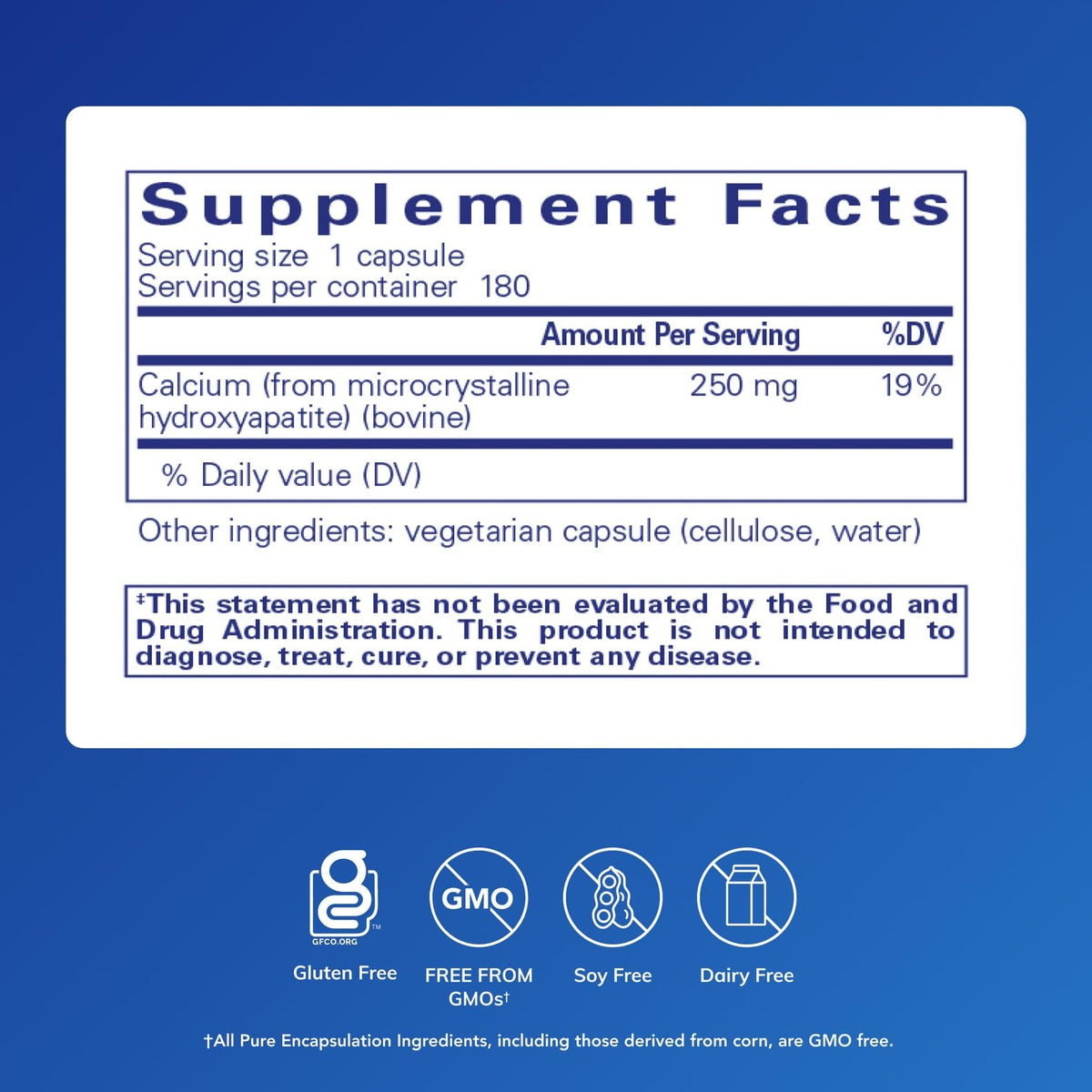 Pure Encapsulations Calcium MCHA 180 capsules vue arrière
